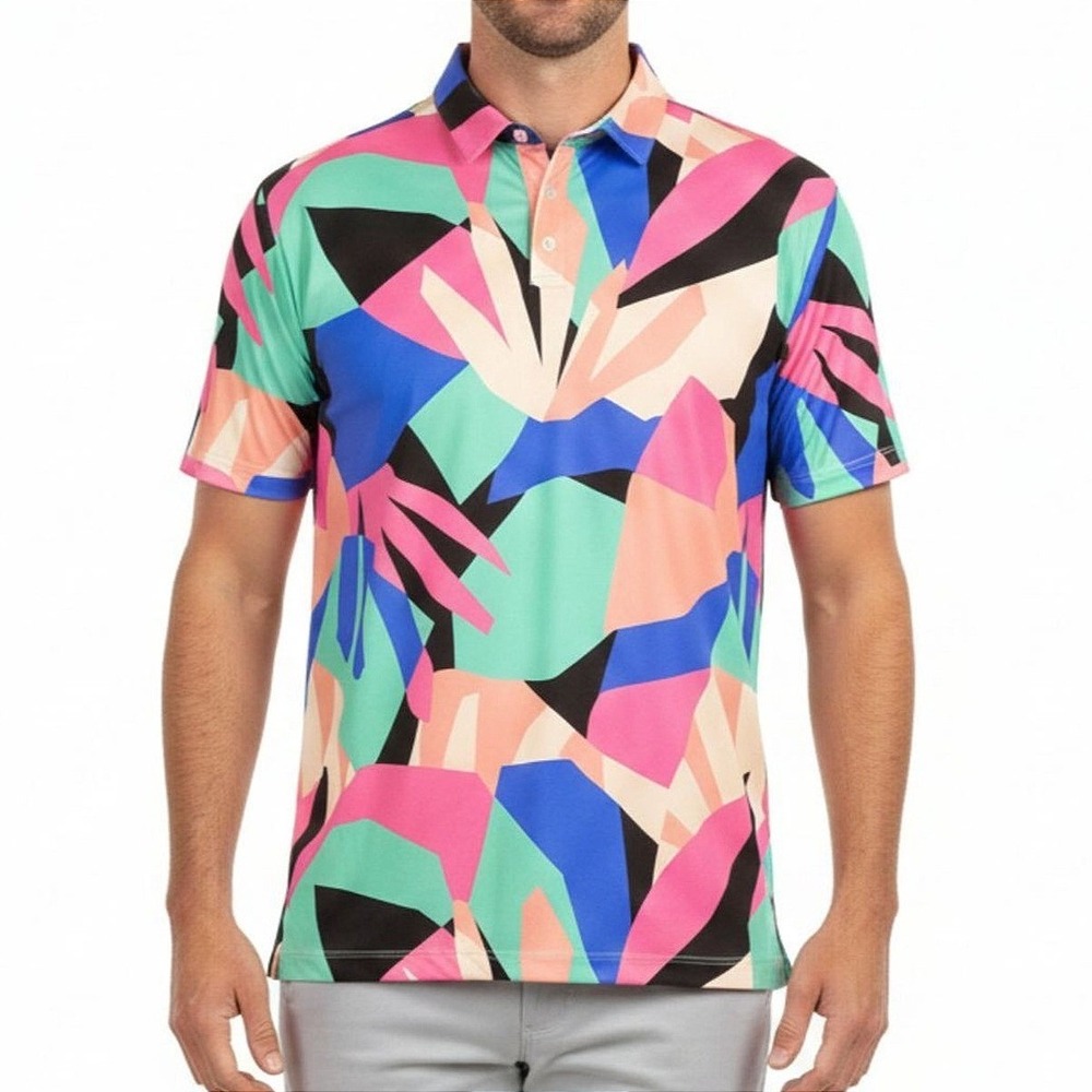 Bad Birdie Mens Golf Polo Floral Tropical Performance Short Sleeve Shirt Size XL